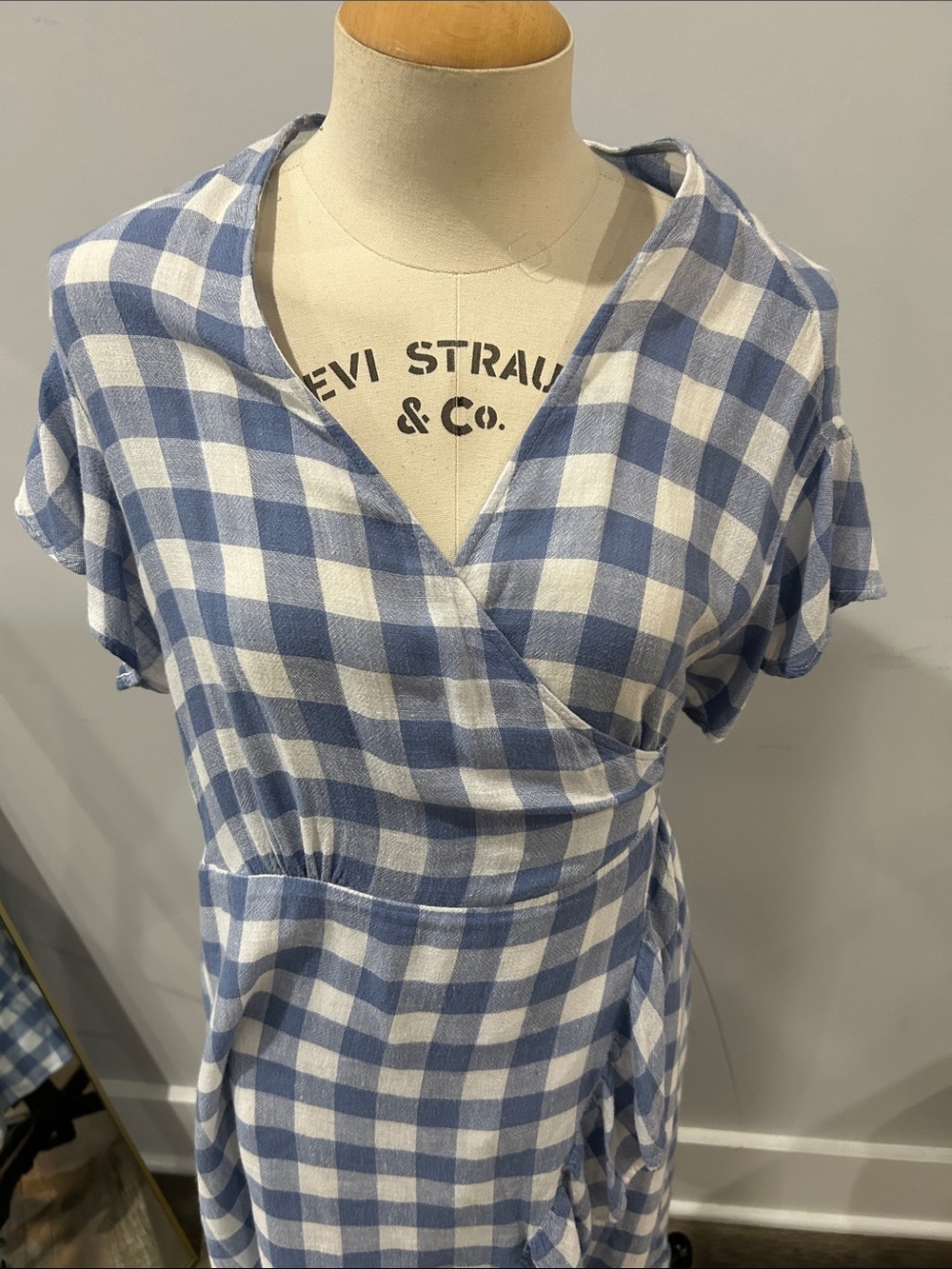 Rails Blue and White Gingham Wrap Midi Dress - Picture 5 of 6
